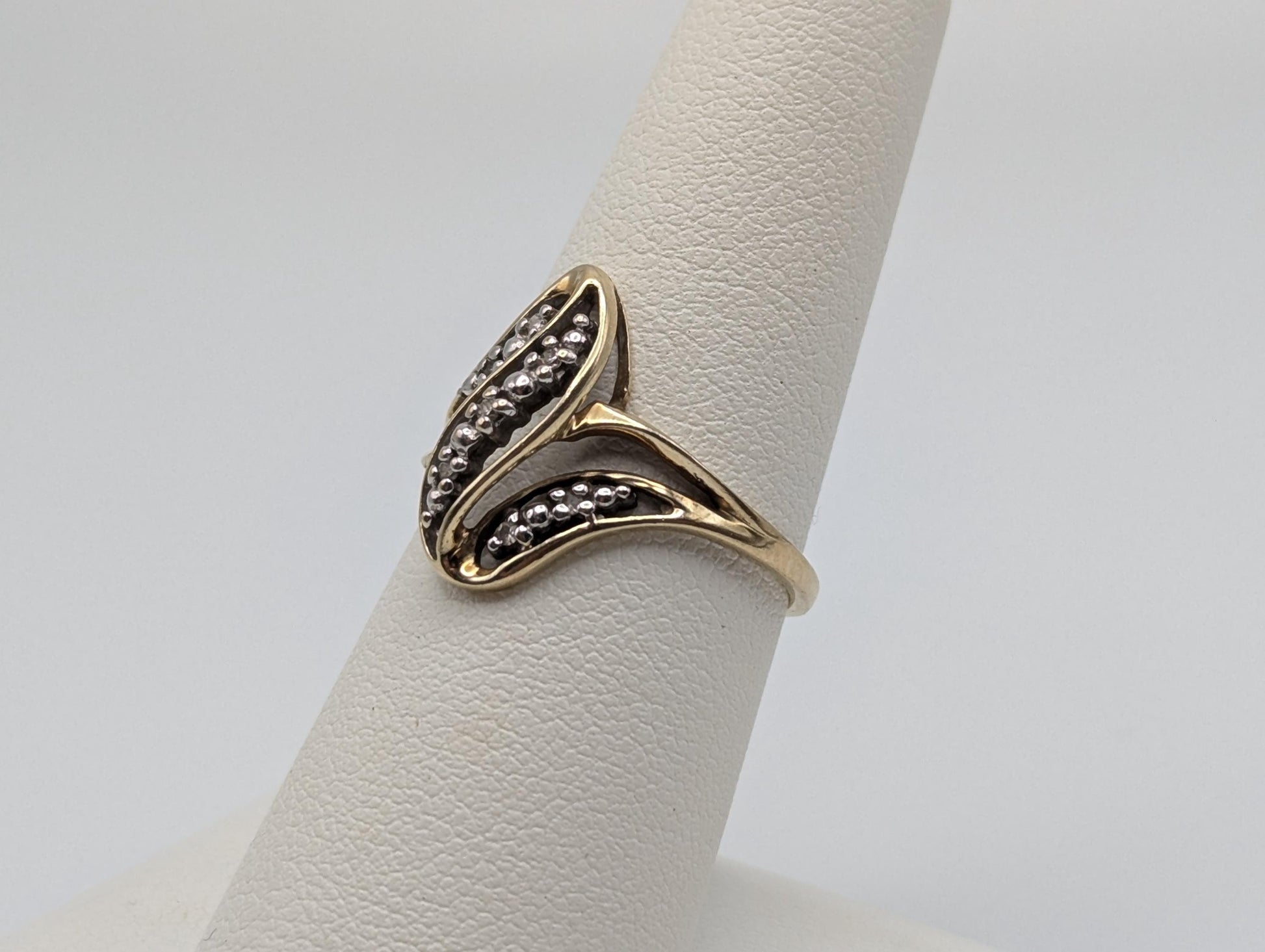 10K Yellow Gold Wave Diamond Ring Promise Love Cocktail Ring Fancy Infinity Band