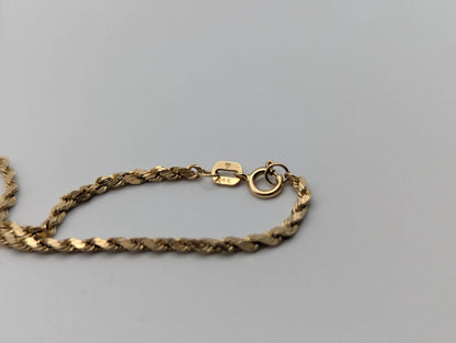 14k Italy Yellow Gold Twisted Bracelet Rope Chain 18" Specialty Wheat Chain Link