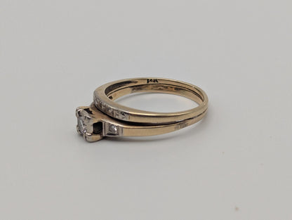 14k Yellow Gold Diamond Wedding Set. Vintage Diamond Engagement Ring. Wedding Ring.