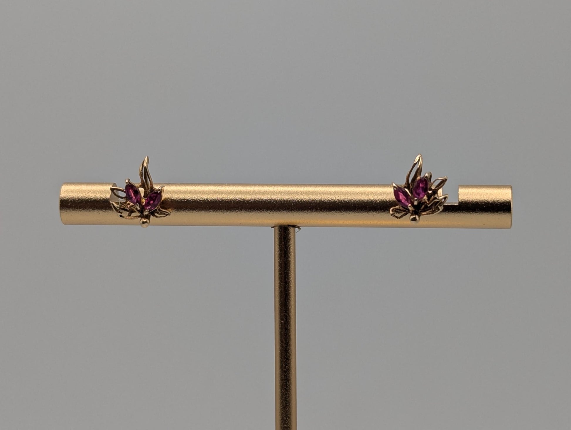 14K Yellow Gold Flower Ruby Stud Earrings Yellow Gold Studs Minimalist Studs