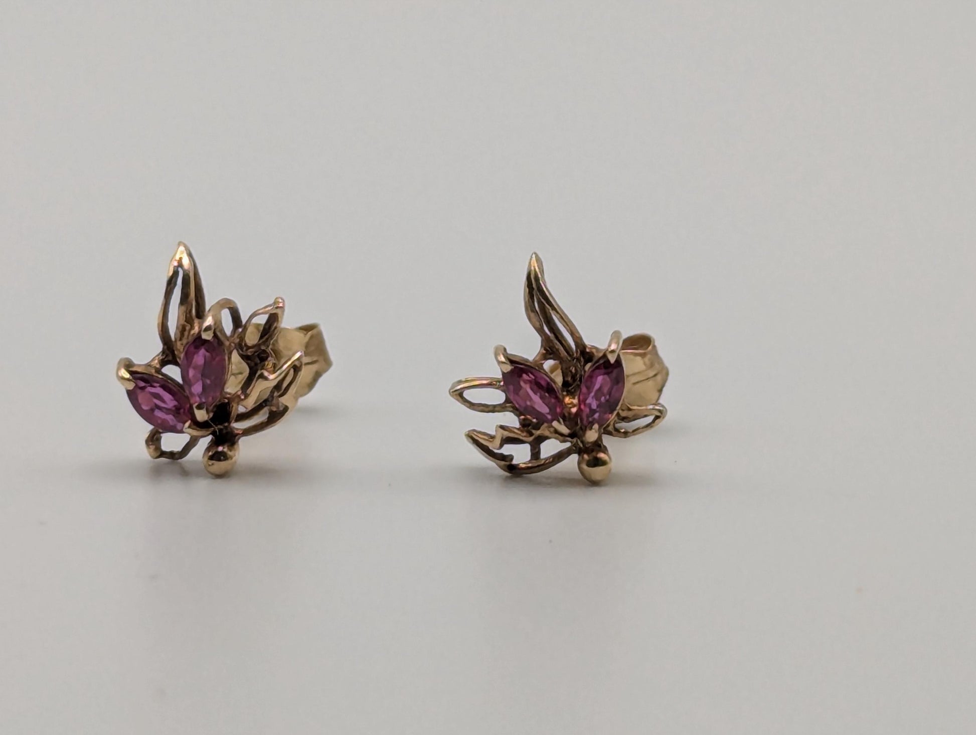 14K Yellow Gold Flower Ruby Stud Earrings Yellow Gold Studs Minimalist Studs
