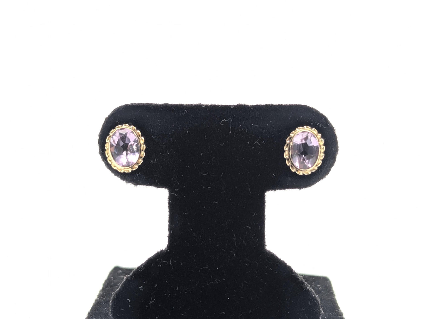 14K Yellow Gold Purple Amethyst Stud Earrings Oval Shaped Amethyst Dainty Earrings