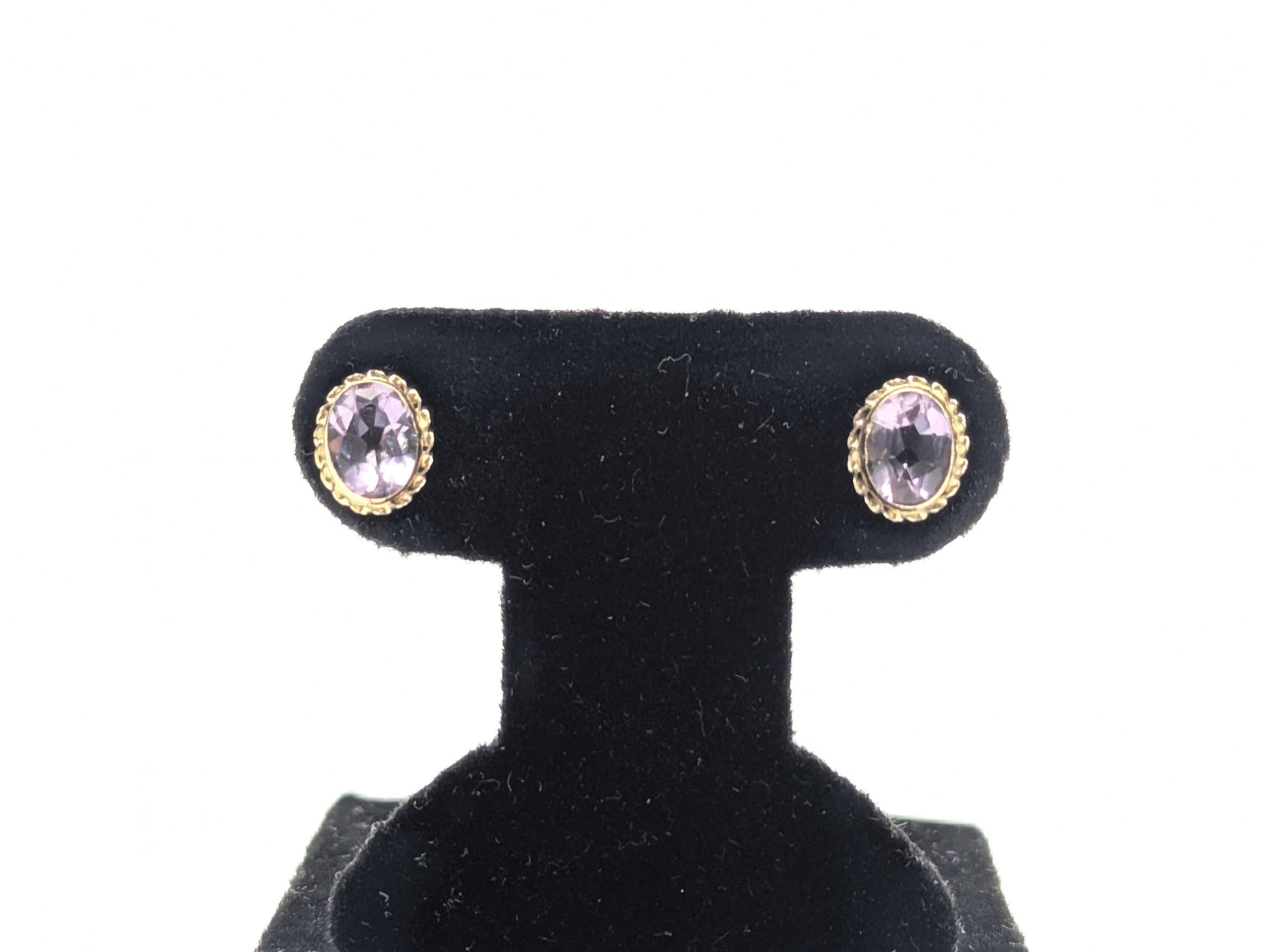 14K Yellow Gold Purple Amethyst Stud Earrings Oval Shaped Amethyst Dainty Earrings