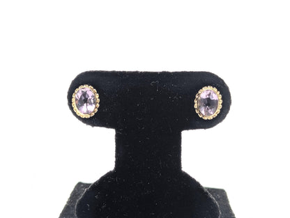 14K Yellow Gold Purple Amethyst Stud Earrings Oval Shaped Amethyst Dainty Earrings