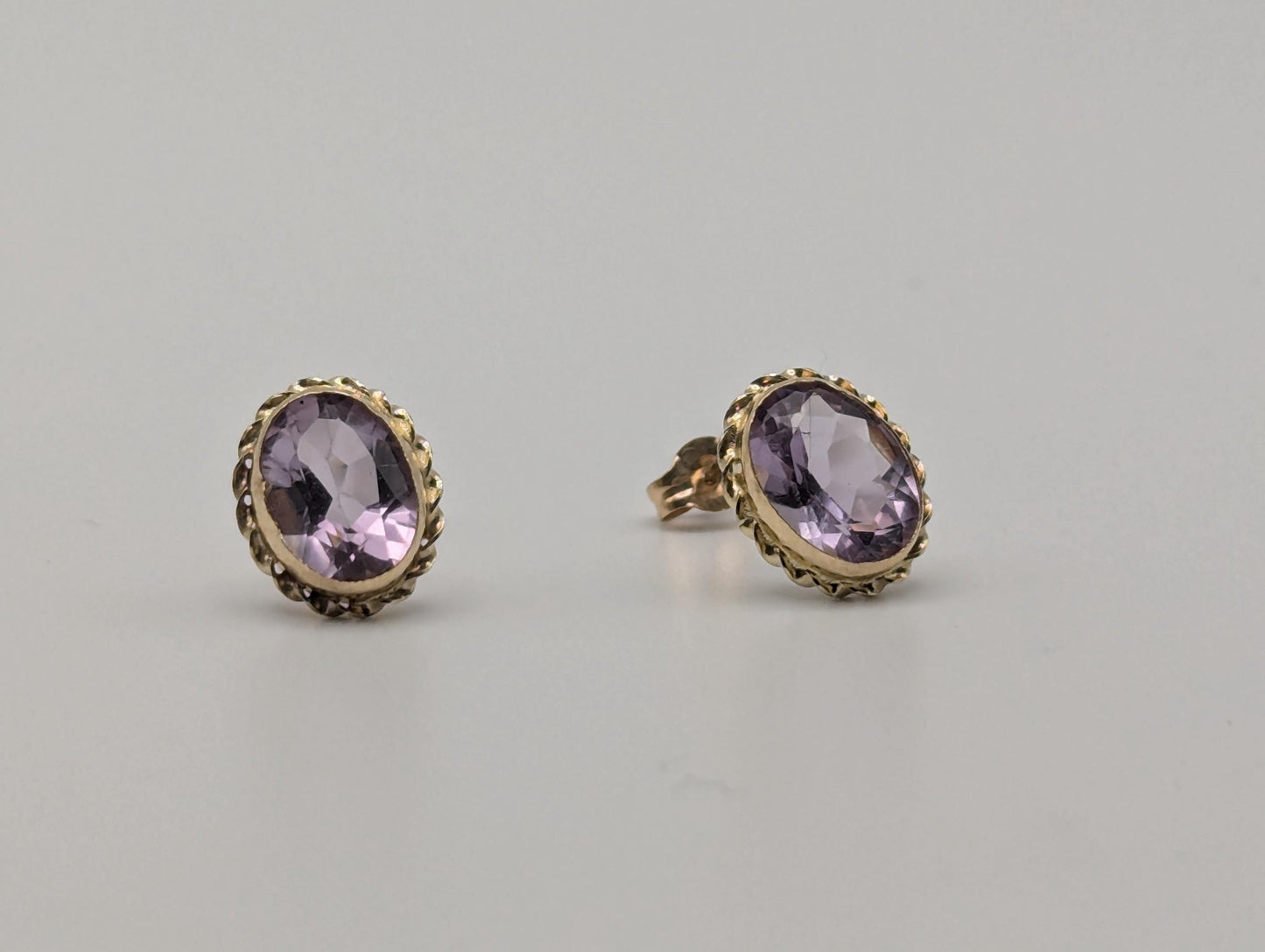 14K Yellow Gold Purple Amethyst Stud Earrings Oval Shaped Amethyst Dainty Earrings