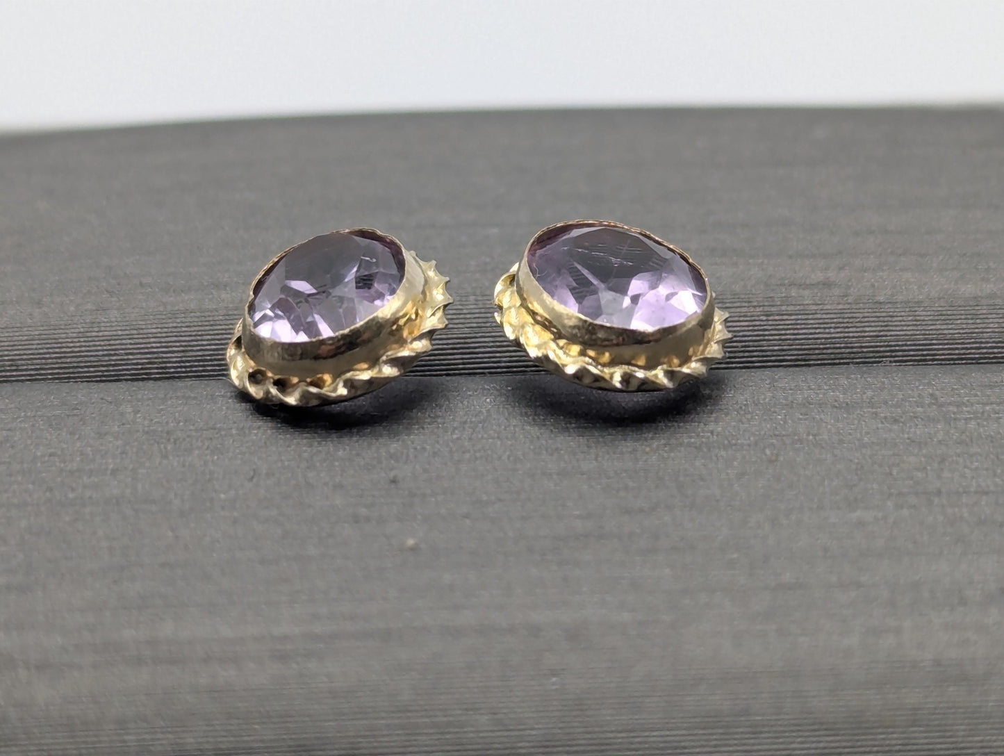 14K Yellow Gold Purple Amethyst Stud Earrings Oval Shaped Amethyst Dainty Earrings
