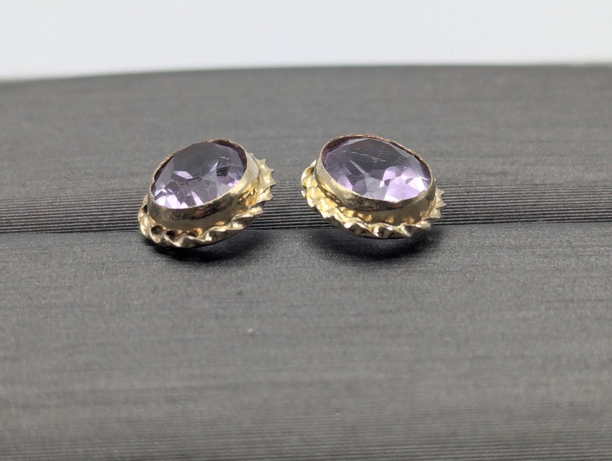 14K Yellow Gold Purple Amethyst Stud Earrings Oval Shaped Amethyst Dainty Earrings
