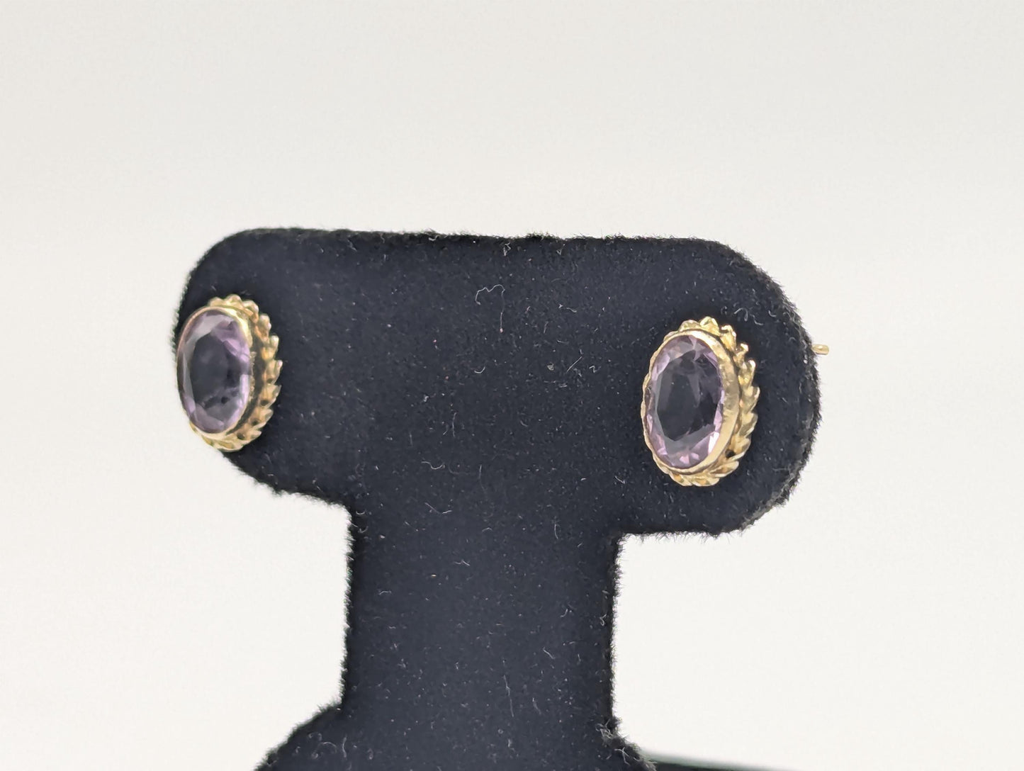 14K Yellow Gold Purple Amethyst Stud Earrings Oval Shaped Amethyst Dainty Earrings