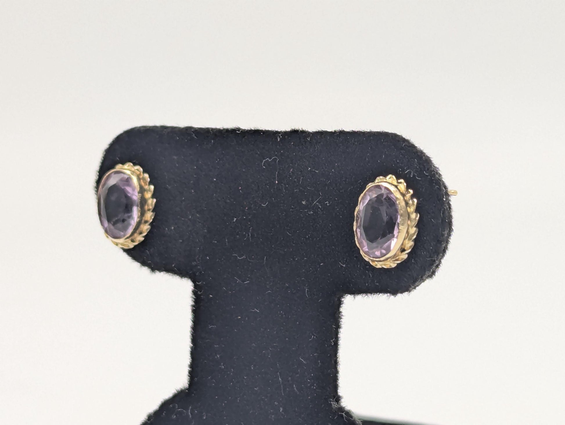 14K Yellow Gold Purple Amethyst Stud Earrings Oval Shaped Amethyst Dainty Earrings