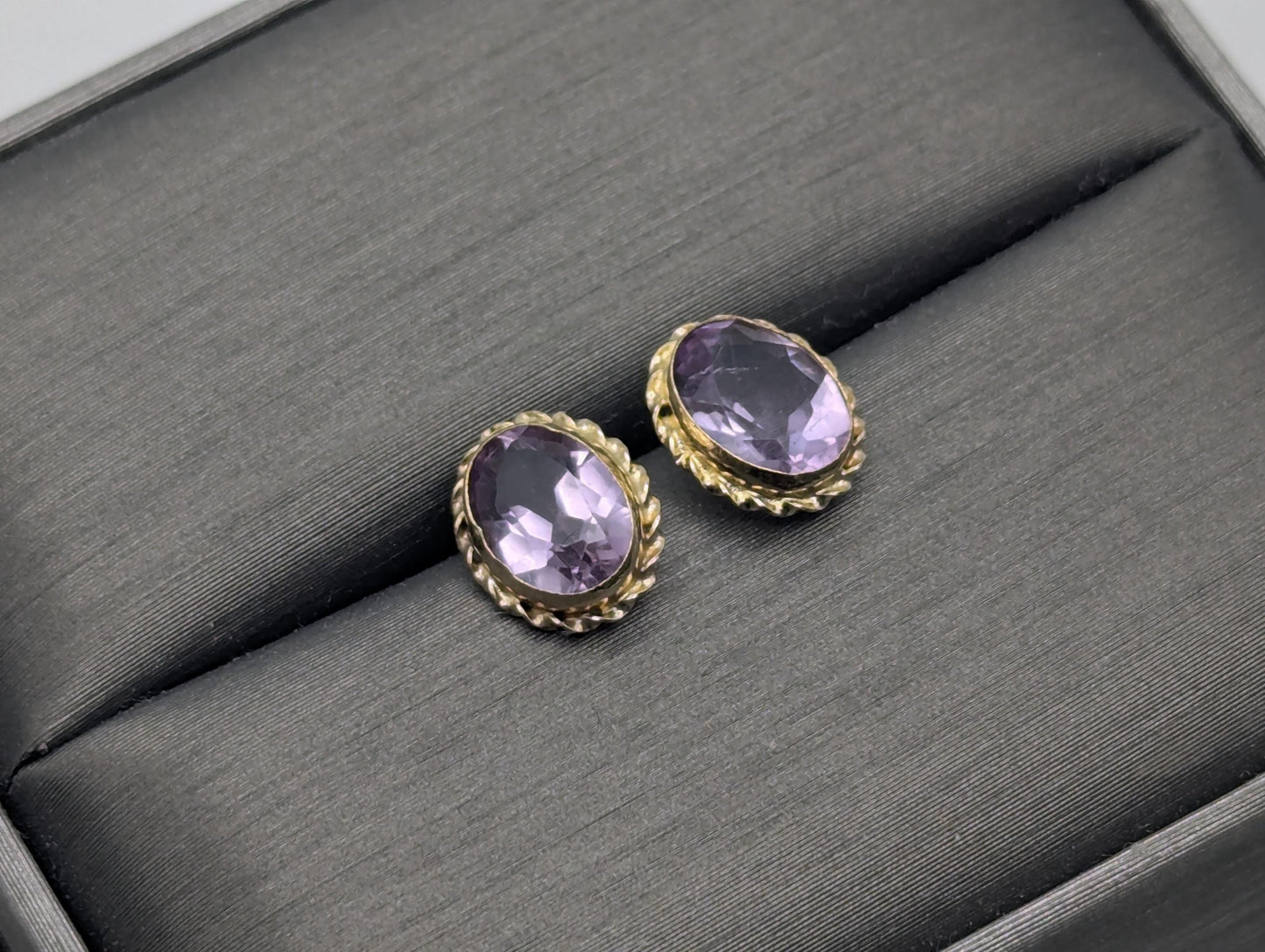 14K Yellow Gold Purple Amethyst Stud Earrings Oval Shaped Amethyst Dainty Earrings
