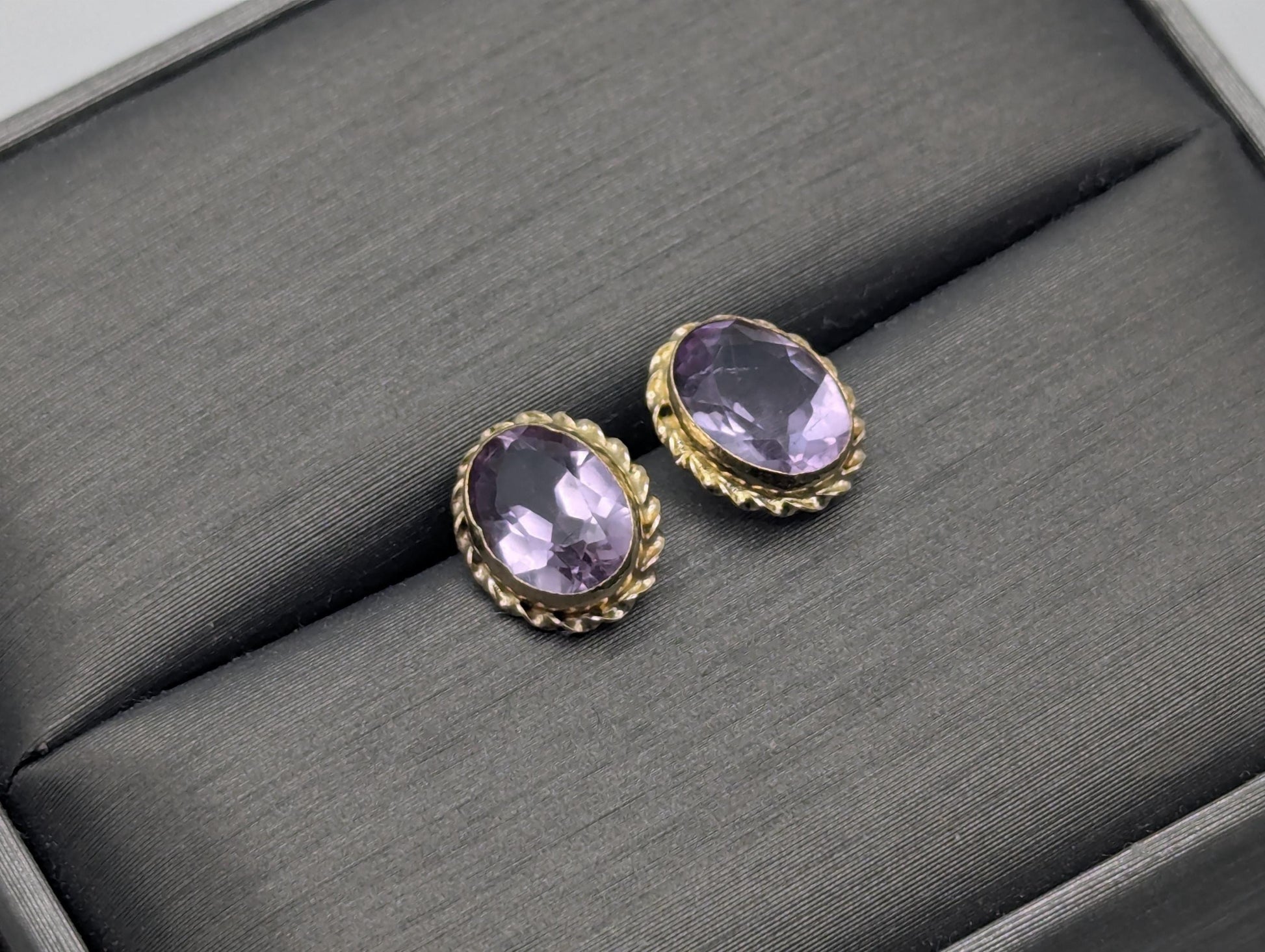 14K Yellow Gold Purple Amethyst Stud Earrings Oval Shaped Amethyst Dainty Earrings