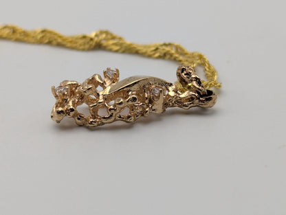 14K Yellow Gold Diamond Nugget Shaped Pendant Necklace 18k GF Complimentary Chain 18"