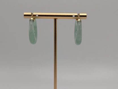 14K Yellow Gold Green Jade Hoop Earrings. Green Hoop Jade Earrings.