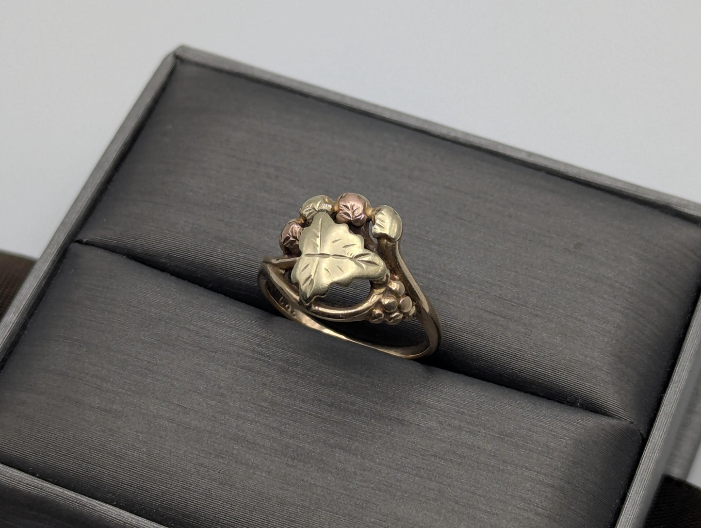Vintage 10k 12k Black Hills Gold Leaf Multi-tone Gold Statement Ring