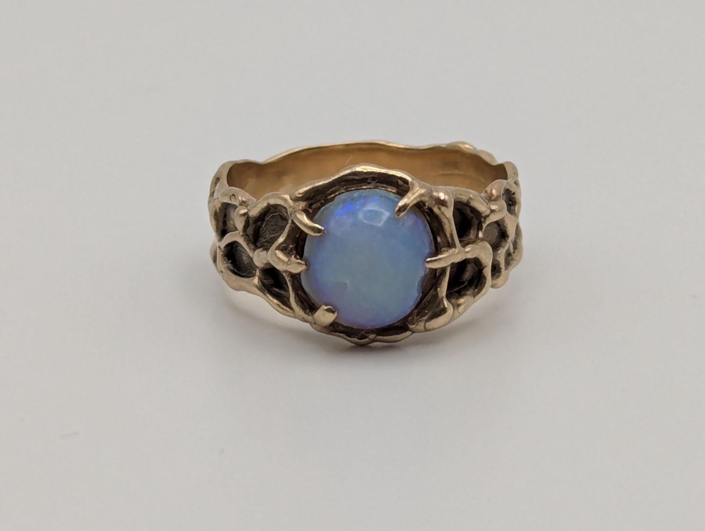Heavy 10k Vintage Yellow Gold Opal Adularia Ring Cocktail Statement Wedding Band
