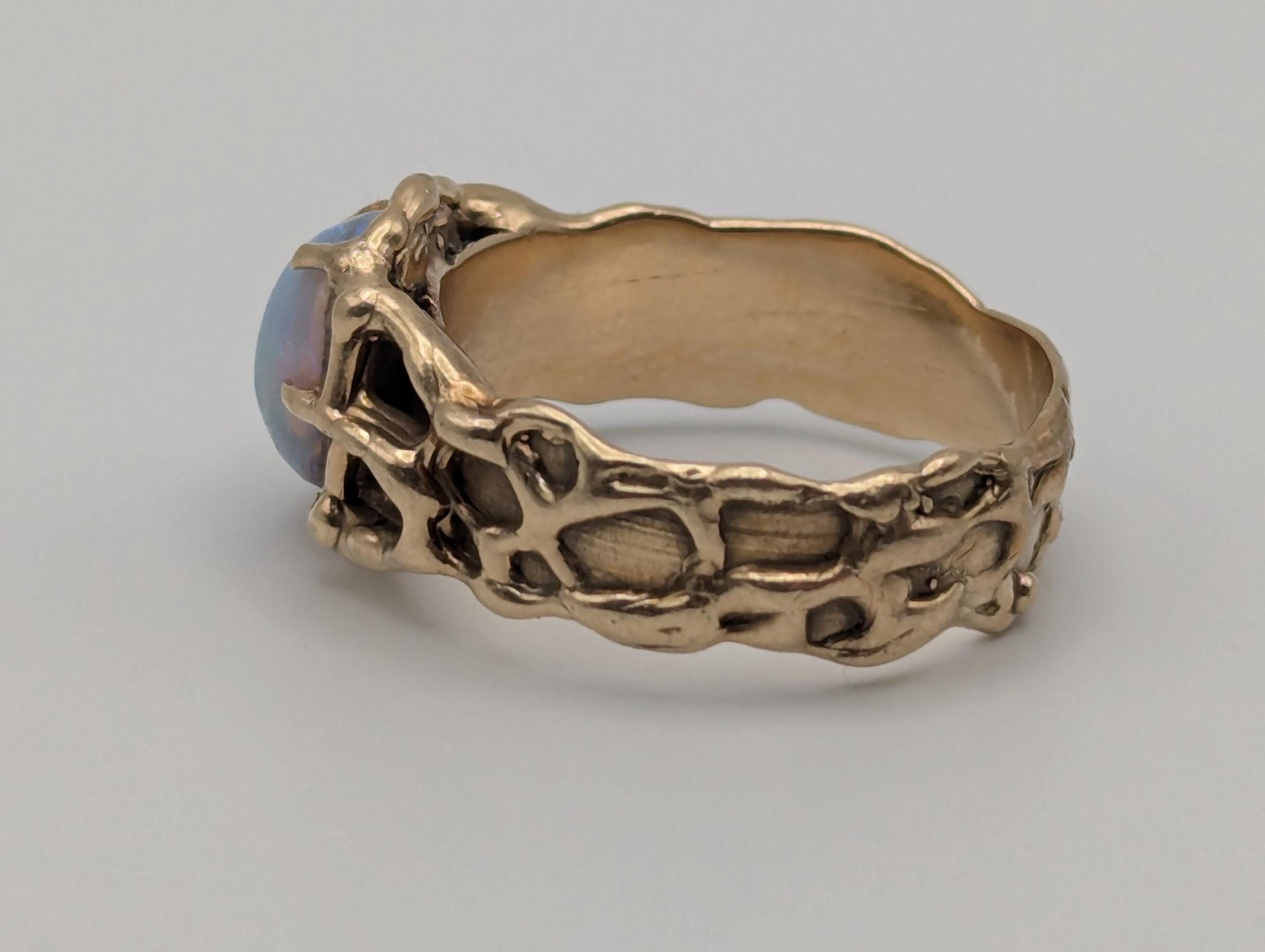 Heavy 10k Vintage Yellow Gold Opal Adularia Ring Cocktail Statement Wedding Band