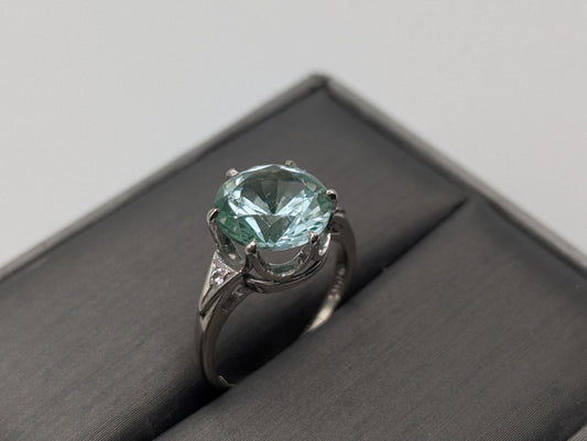 10k White Gold Green Quartz Oval and Spinel Statement Ring Cocktail Ring