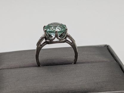 10k White Gold Green Quartz Oval and Spinel Statement Ring Cocktail Ring