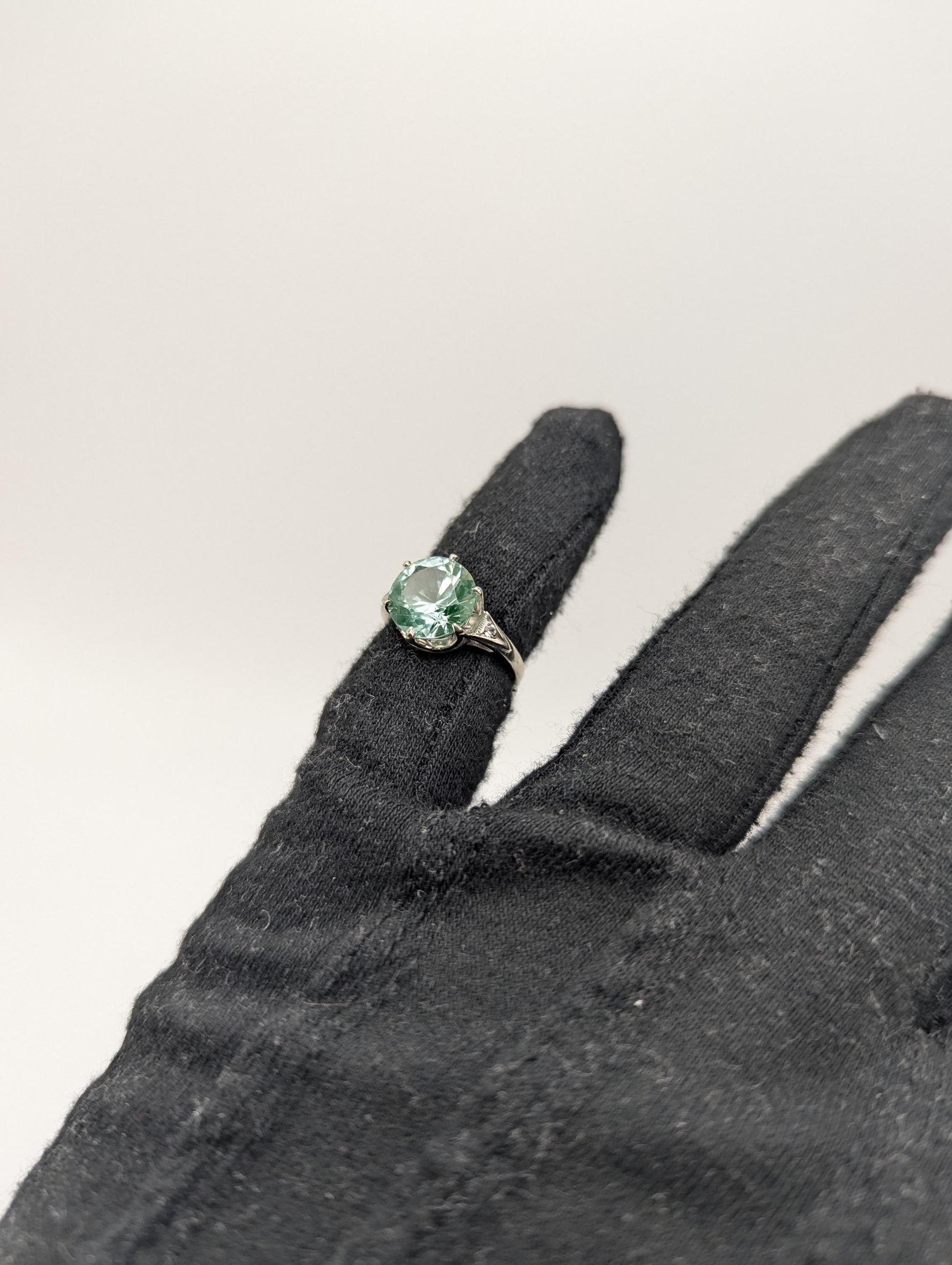 10k White Gold Green Quartz Oval and Spinel Statement Ring Cocktail Ring