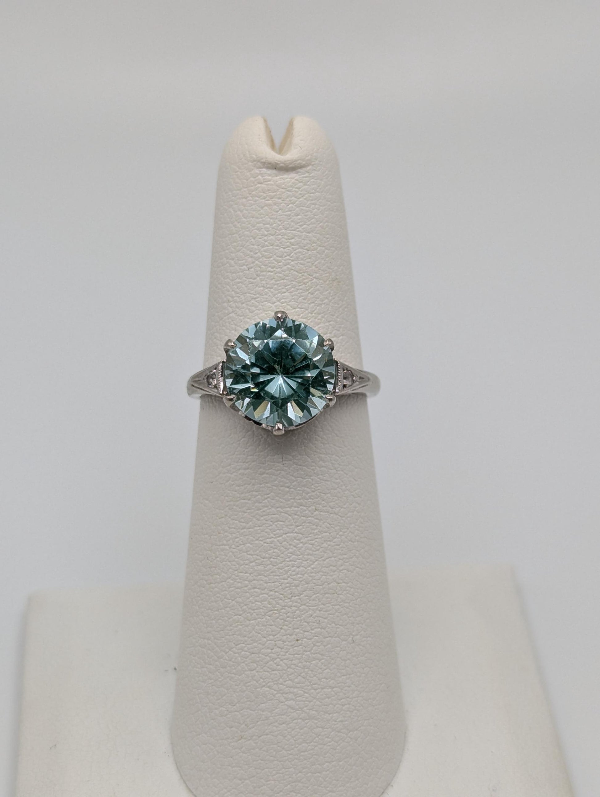 10k White Gold Green Quartz Oval and Spinel Statement Ring Cocktail Ring