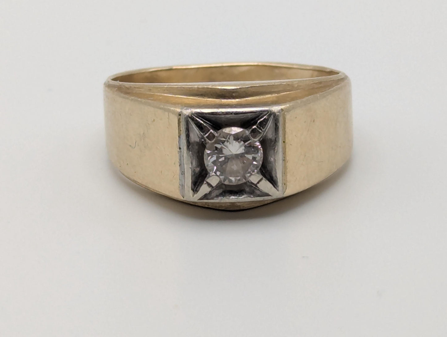 14k HEAVY Yellow Gold Diamond .50 ct Solitaire Ring Mens Statement Ring Wedding Ring
