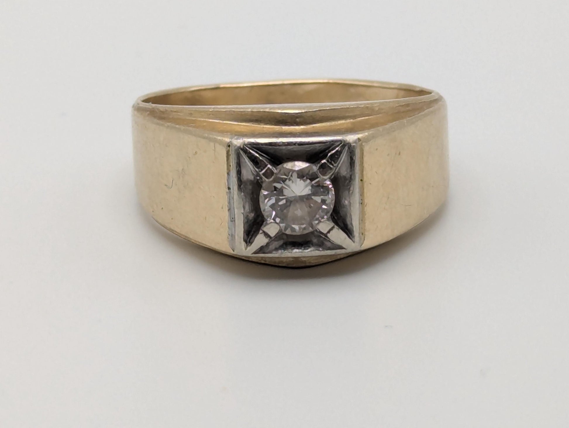14k HEAVY Yellow Gold Diamond .50 ct Solitaire Ring Mens Statement Ring Wedding Ring