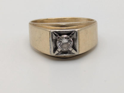 14k HEAVY Yellow Gold Diamond .50 ct Solitaire Ring Mens Statement Ring Wedding Ring