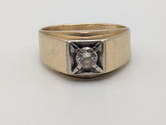 14k HEAVY Yellow Gold Diamond .50 ct Solitaire Ring Mens Statement Ring Wedding Ring