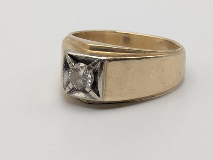 14k HEAVY Yellow Gold Diamond .50 ct Solitaire Ring Mens Statement Ring Wedding Ring