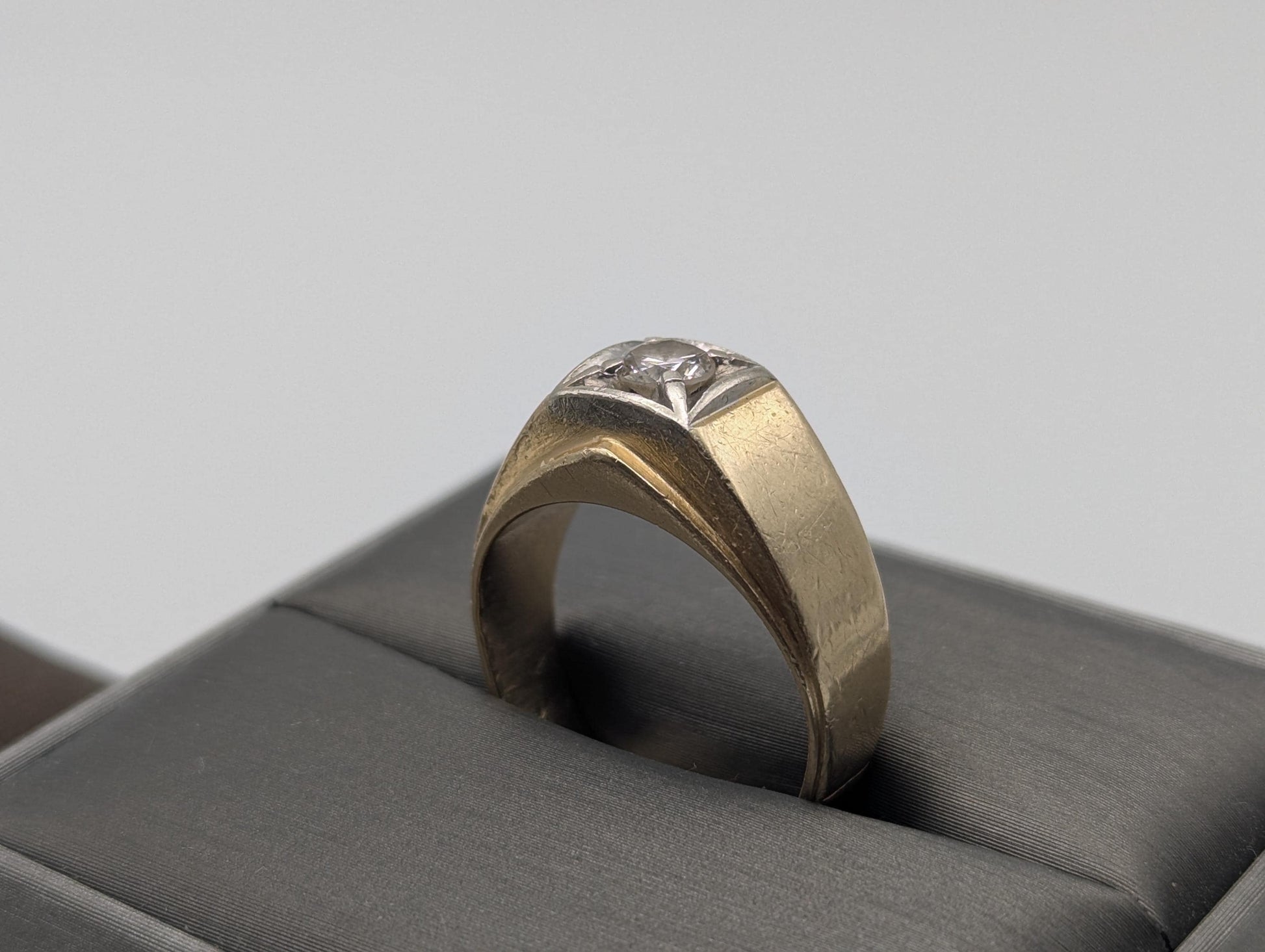 14k HEAVY Yellow Gold Diamond .50 ct Solitaire Ring Mens Statement Ring Wedding Ring