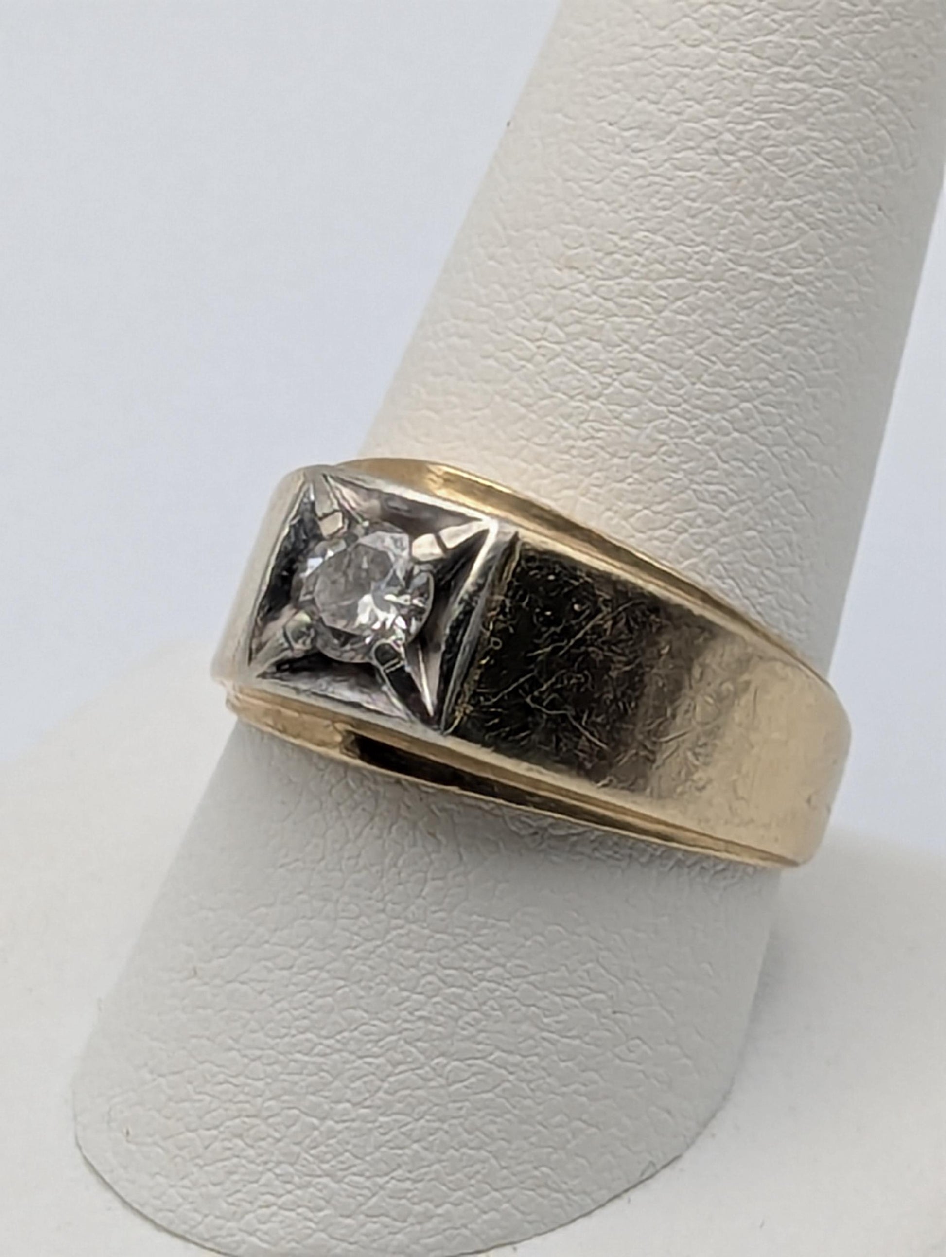 14k HEAVY Yellow Gold Diamond .50 ct Solitaire Ring Mens Statement Ring Wedding Ring