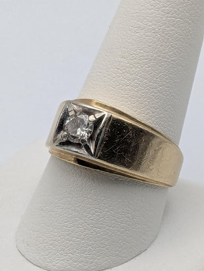 14k HEAVY Yellow Gold Diamond .50 ct Solitaire Ring Mens Statement Ring Wedding Ring