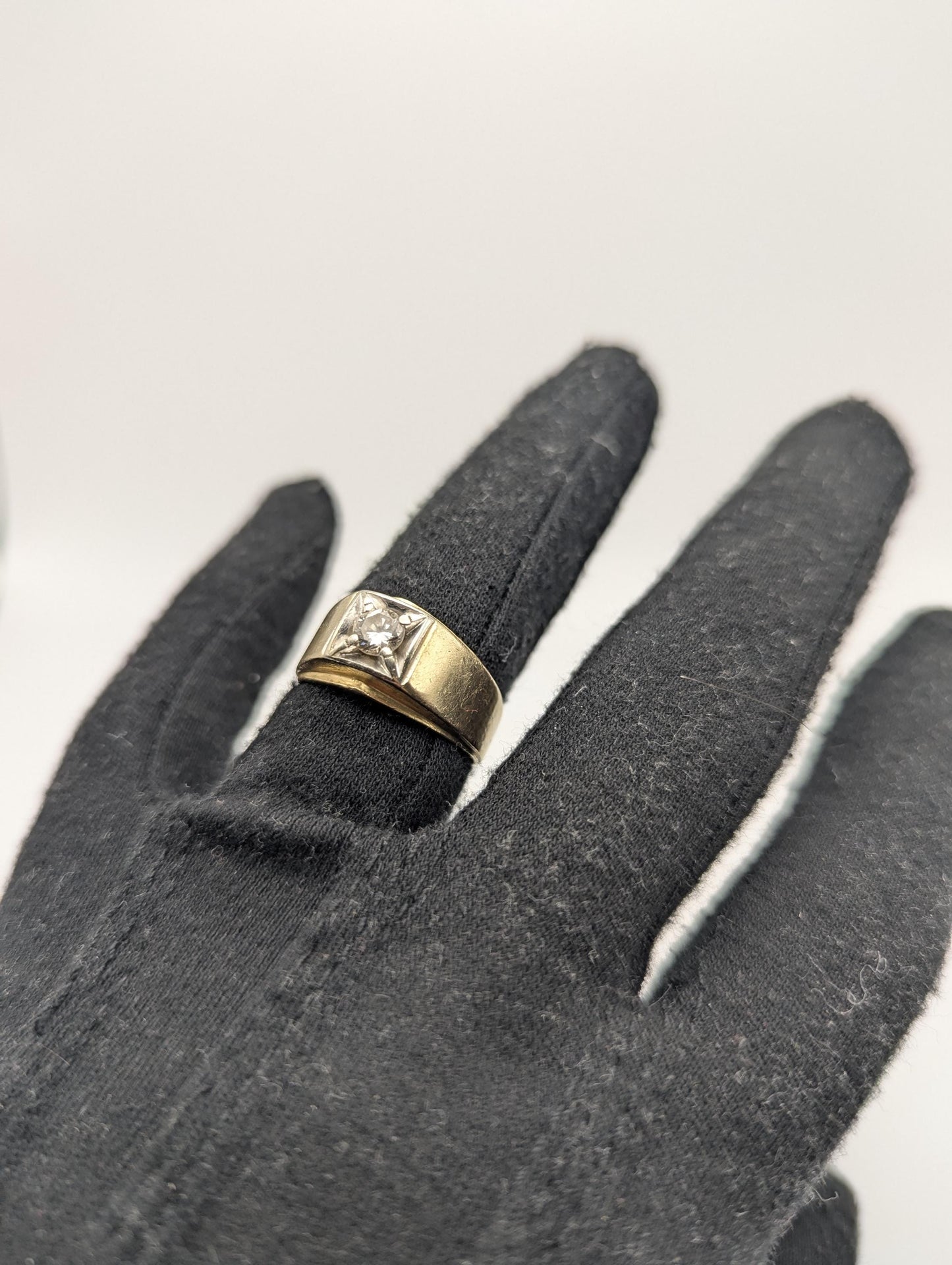 14k HEAVY Yellow Gold Diamond .50 ct Solitaire Ring Mens Statement Ring Wedding Ring