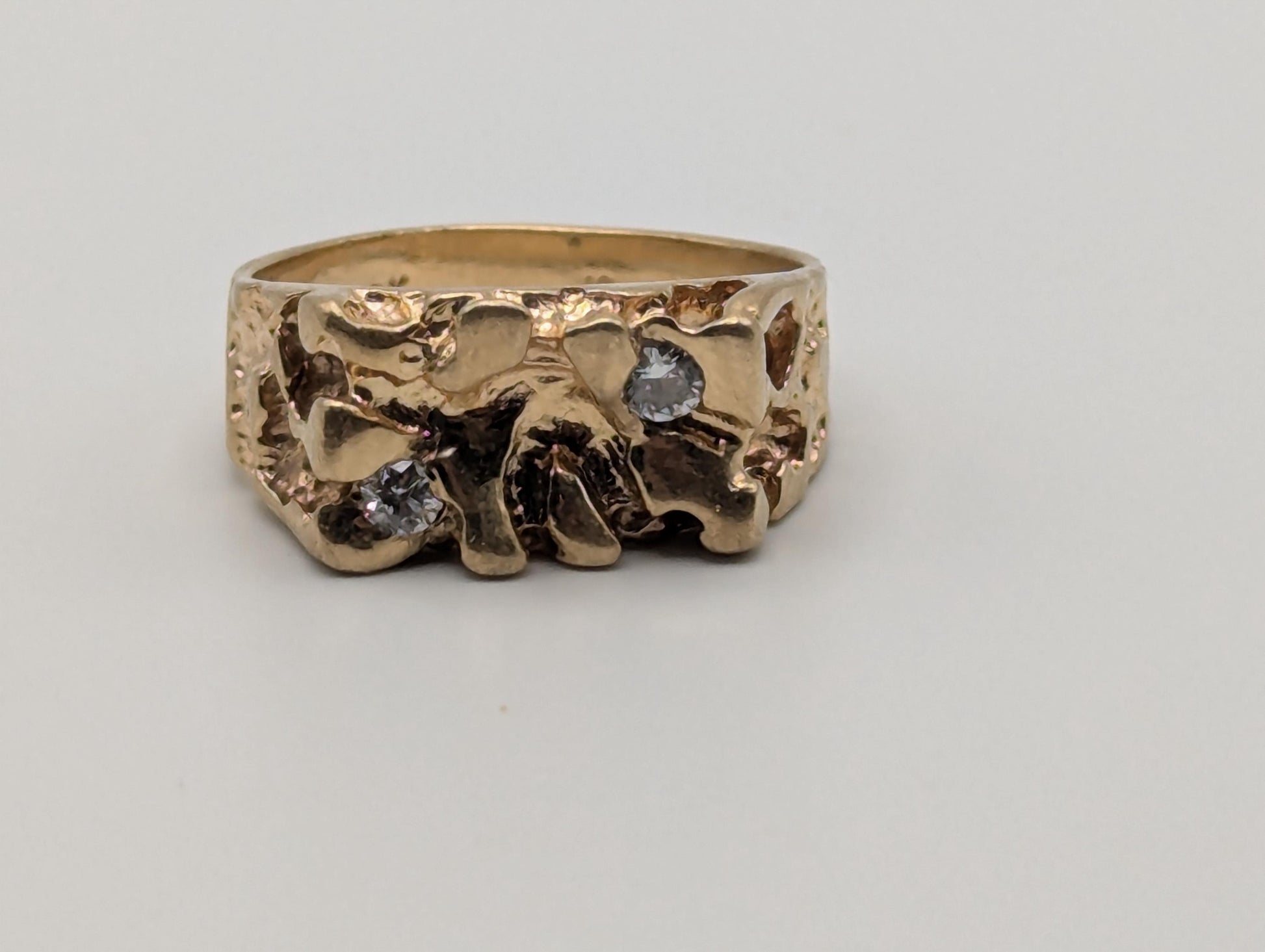 10k Yellow Gold Vintage Diamond Nugget Cluster Ring Cocktail Statement Vintage Ring