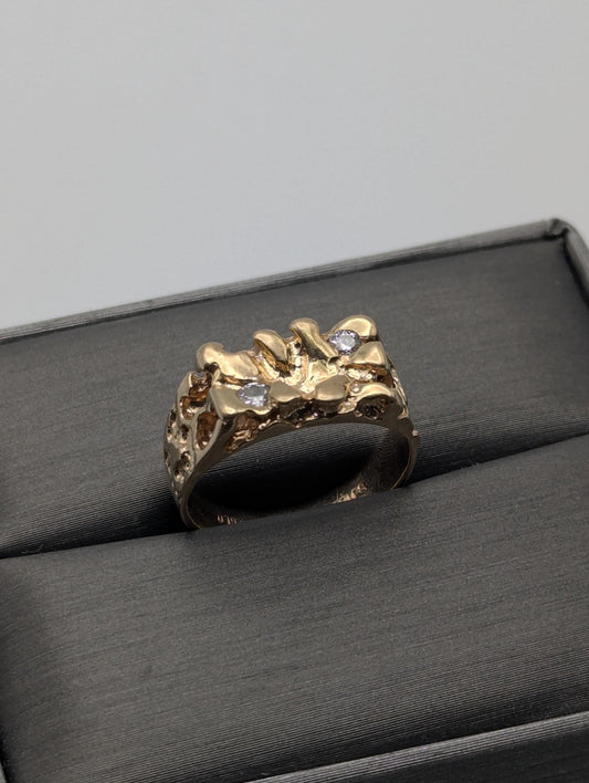 10k Yellow Gold Vintage Diamond Nugget Cluster Ring Cocktail Statement Vintage Ring