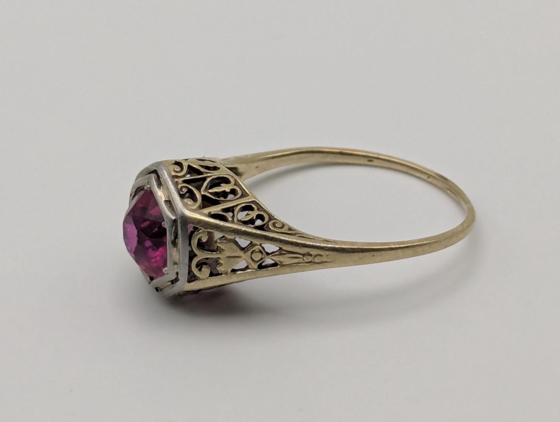 14k White Gold Ruby Filigree Ring Promise Engagement Wedding Band