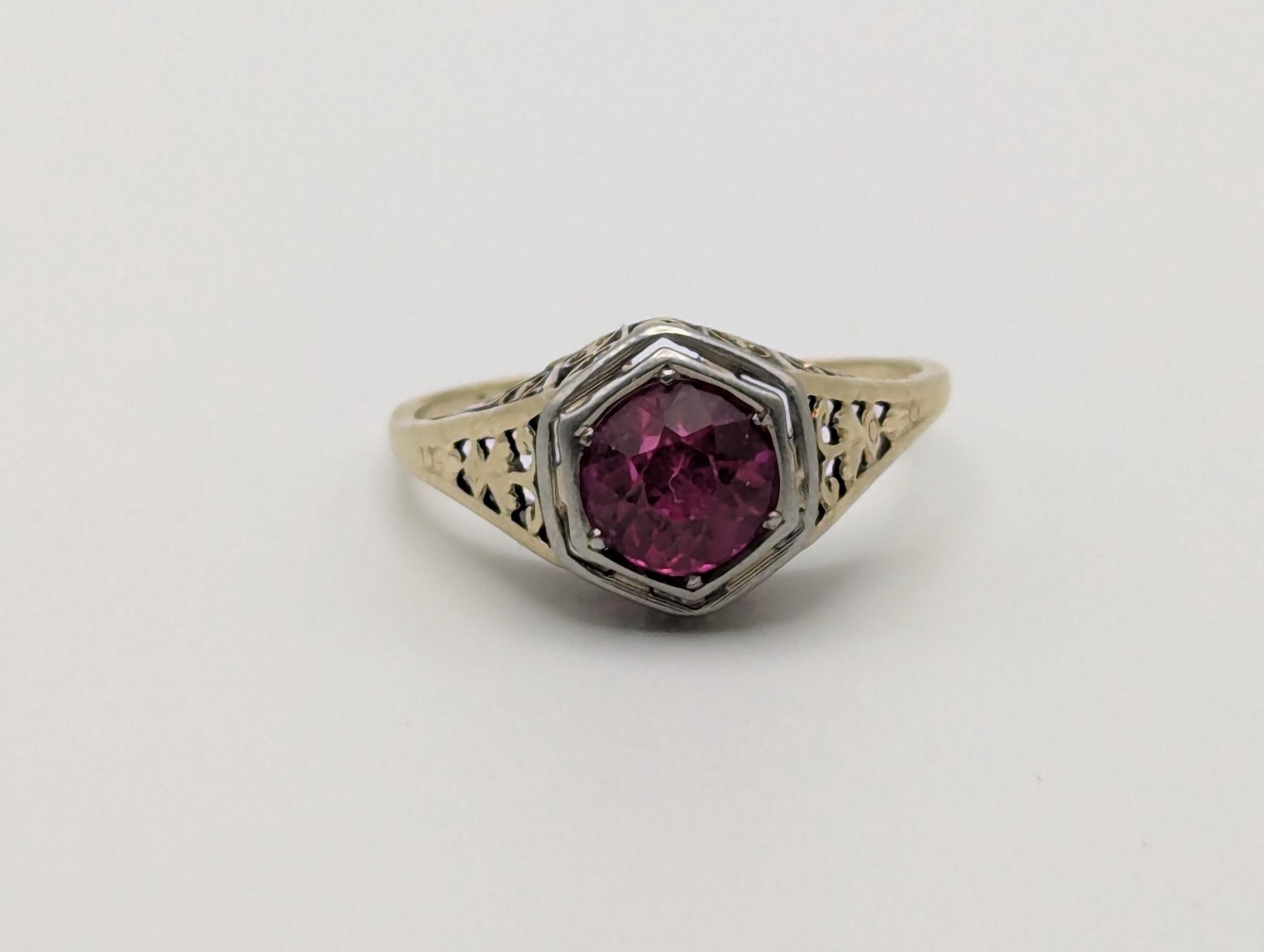 14k White Gold Ruby Filigree Ring Promise Engagement Wedding Band