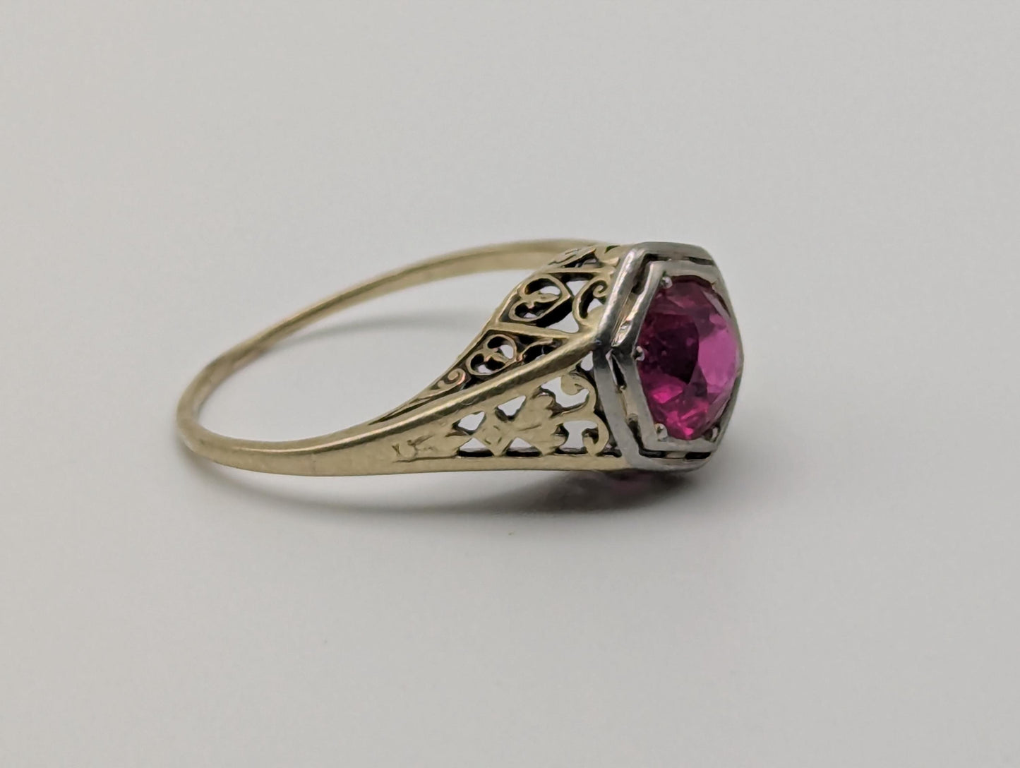 14k White Gold Ruby Filigree Ring Promise Engagement Wedding Band