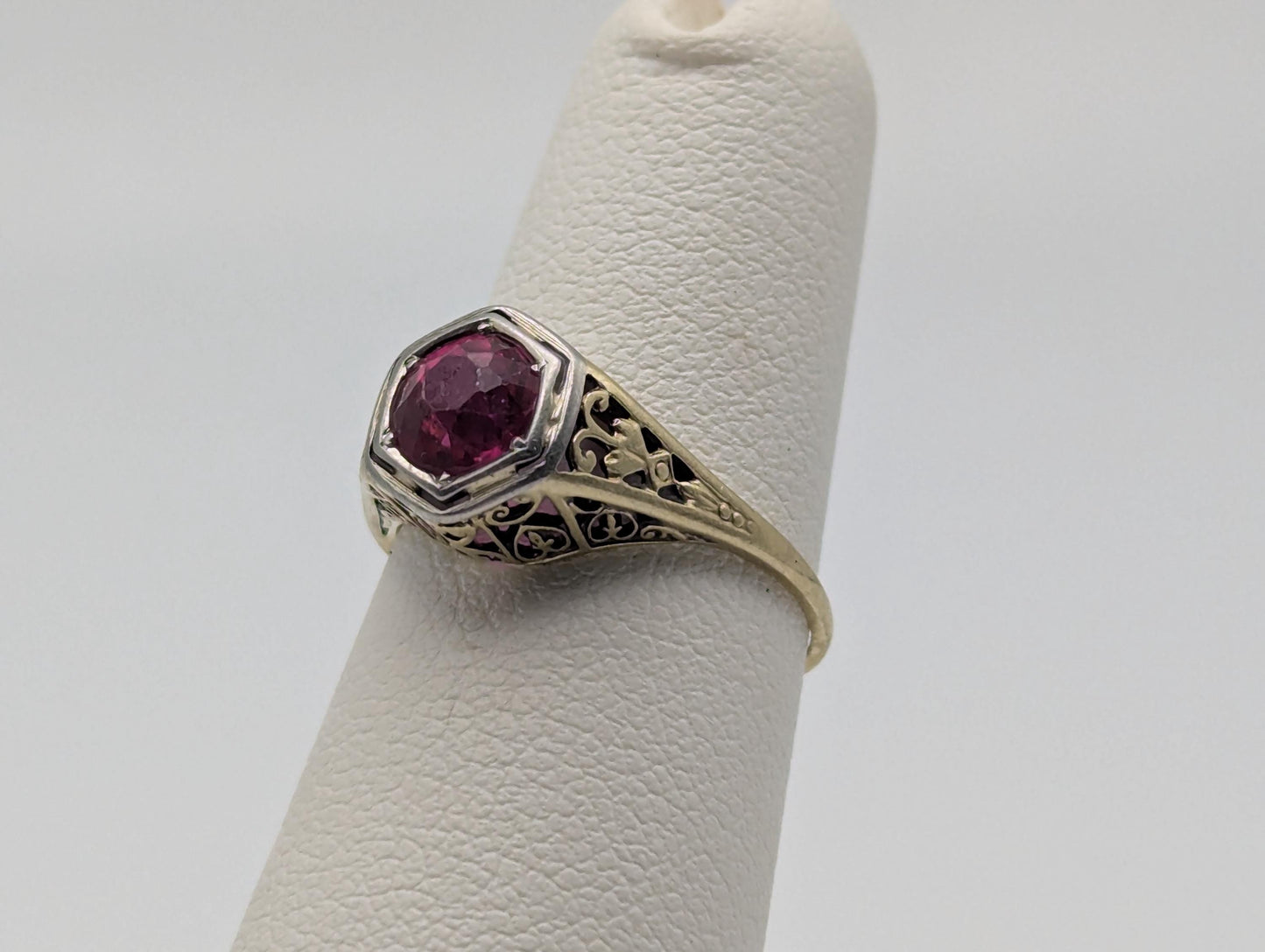 14k White Gold Ruby Filigree Ring Promise Engagement Wedding Band