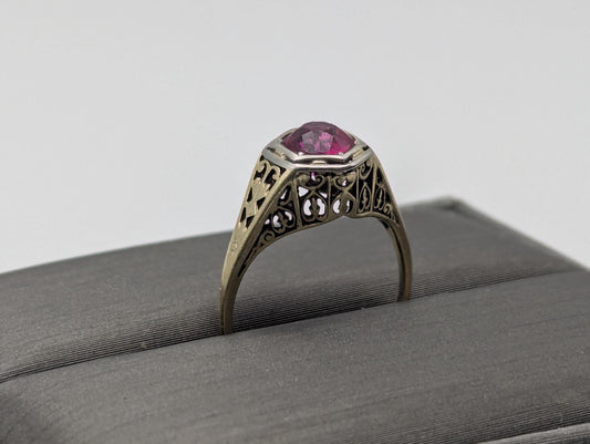 14k White Gold Ruby Filigree Ring Promise Engagement Wedding Band