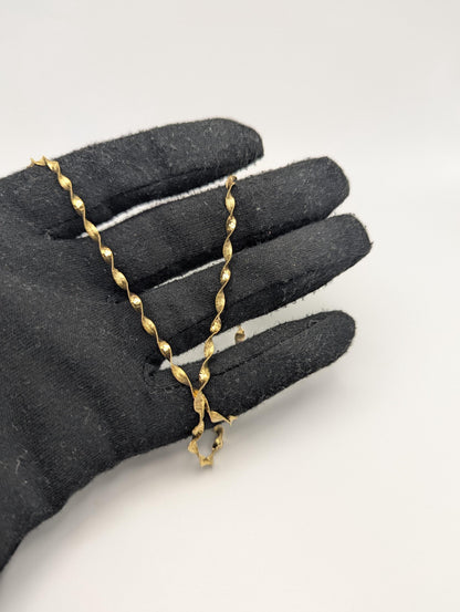 14k Italy Yellow Gold Twisted Herring Bone Necklace Chain 18 Inch Womens