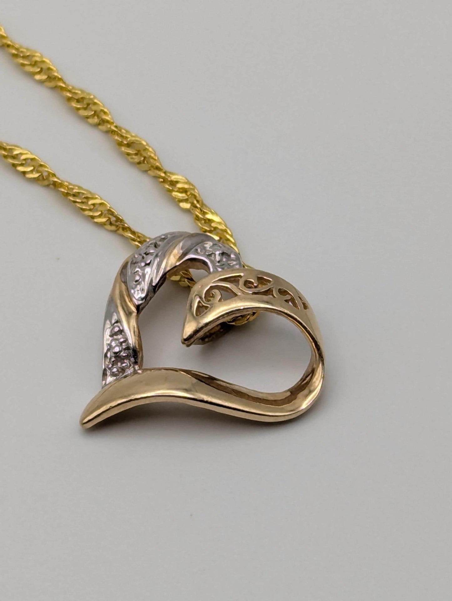 10K Yellow Gold Diamond Heart Love Pendant Necklace 18k GF Complimentary Chain 18"