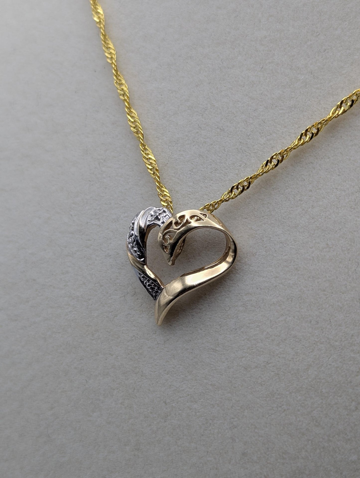 10K Yellow Gold Diamond Heart Love Pendant Necklace 18k GF Complimentary Chain 18"