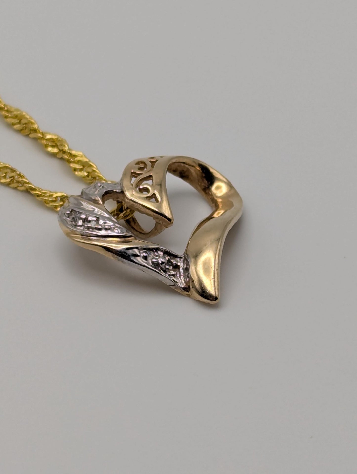 10K Yellow Gold Diamond Heart Love Pendant Necklace 18k GF Complimentary Chain 18"