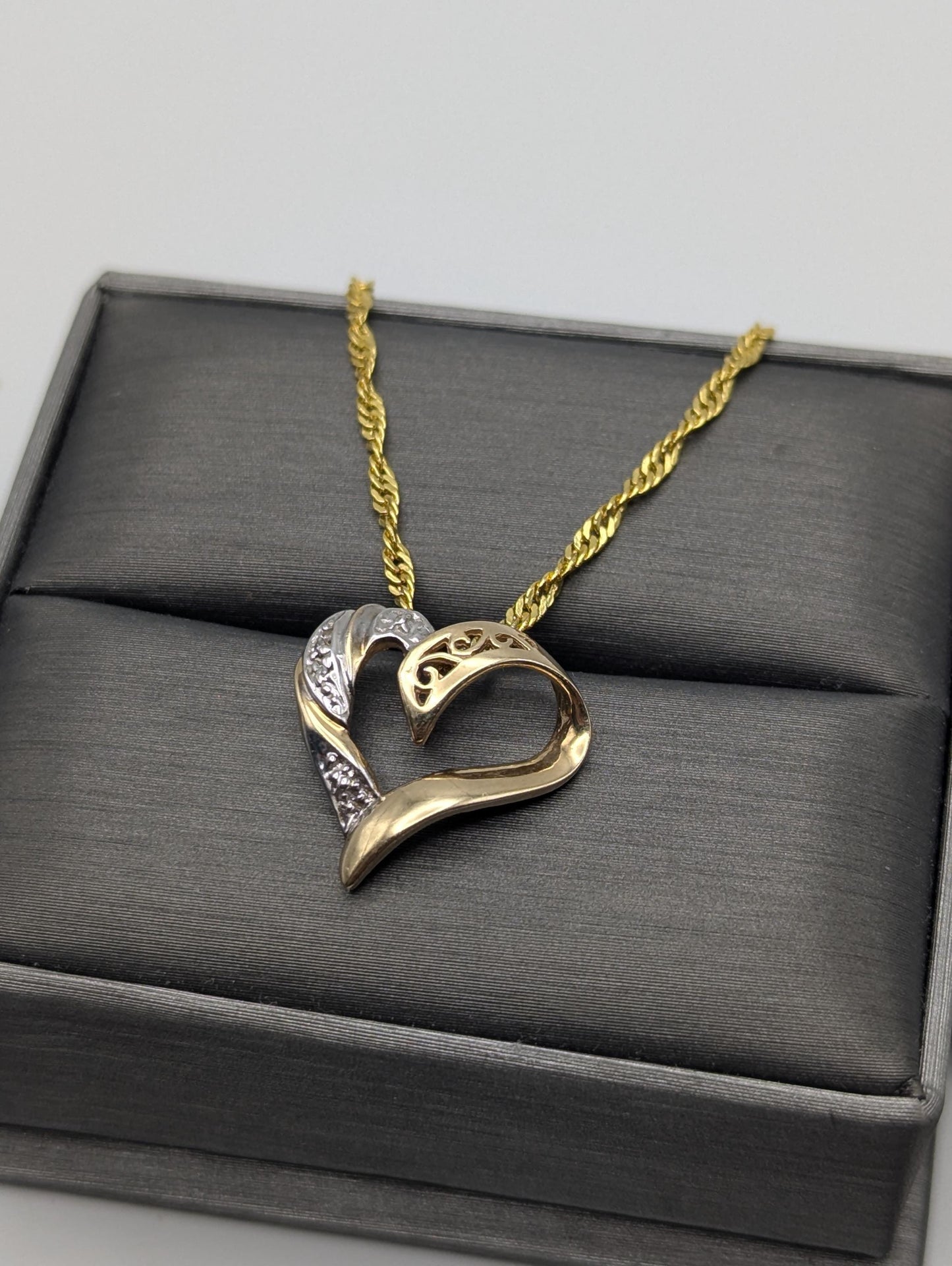 10K Yellow Gold Diamond Heart Love Pendant Necklace 18k GF Complimentary Chain 18"