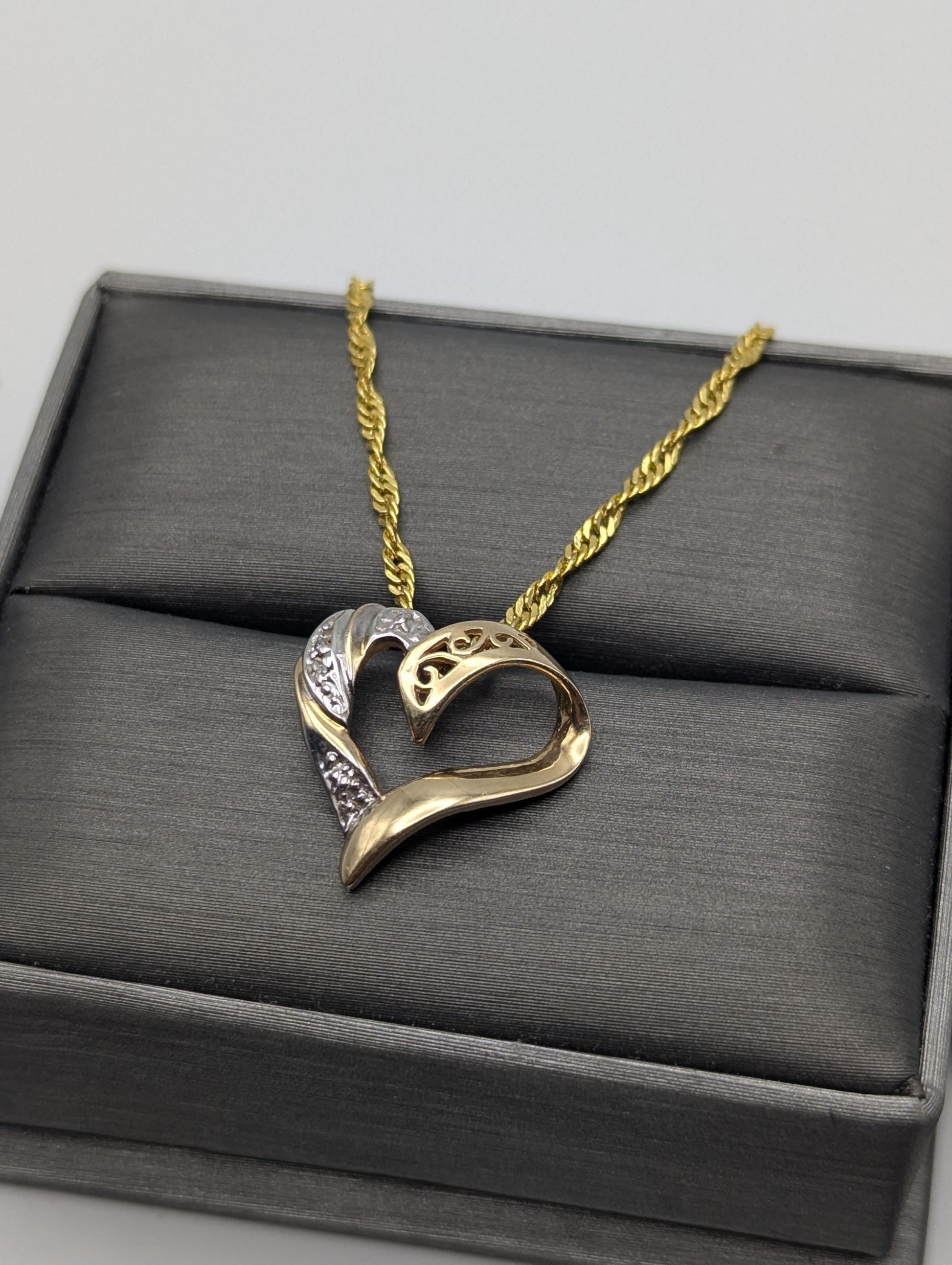 10K Yellow Gold Diamond Heart Love Pendant Necklace 18k GF Complimentary Chain 18"