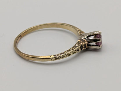 10k Yellow Gold Pink Sapphire Ring Vintage Womens Promise Ring