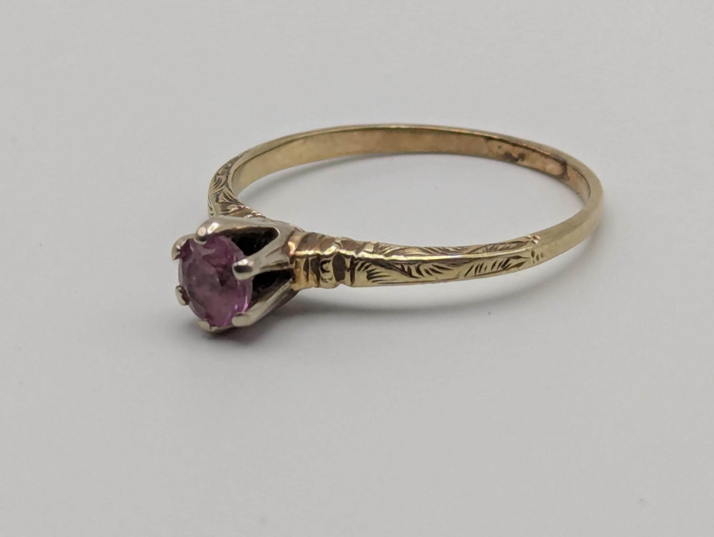 10k Yellow Gold Pink Sapphire Ring Vintage Womens Promise Ring