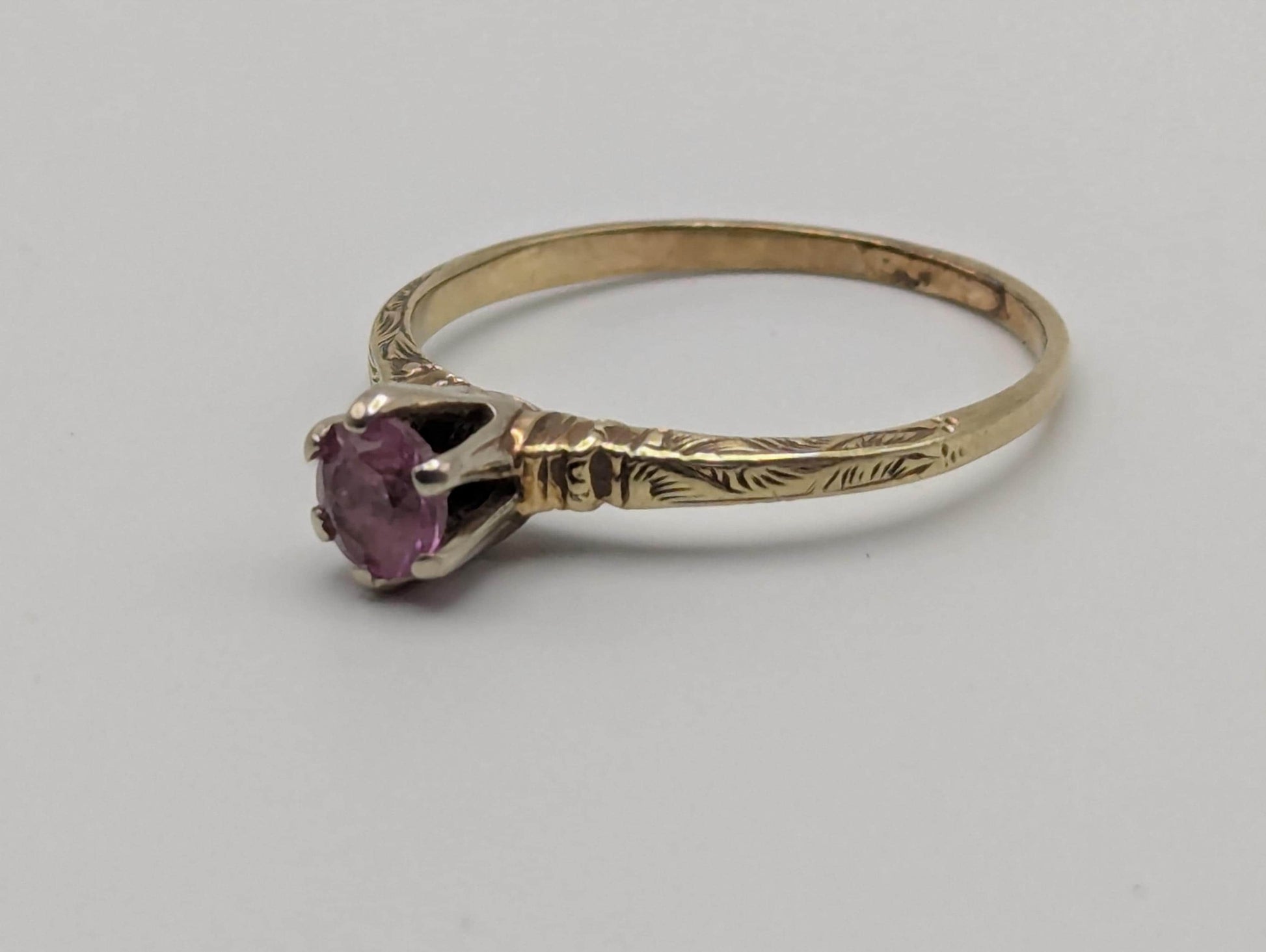 10k Yellow Gold Pink Sapphire Ring Vintage Womens Promise Ring
