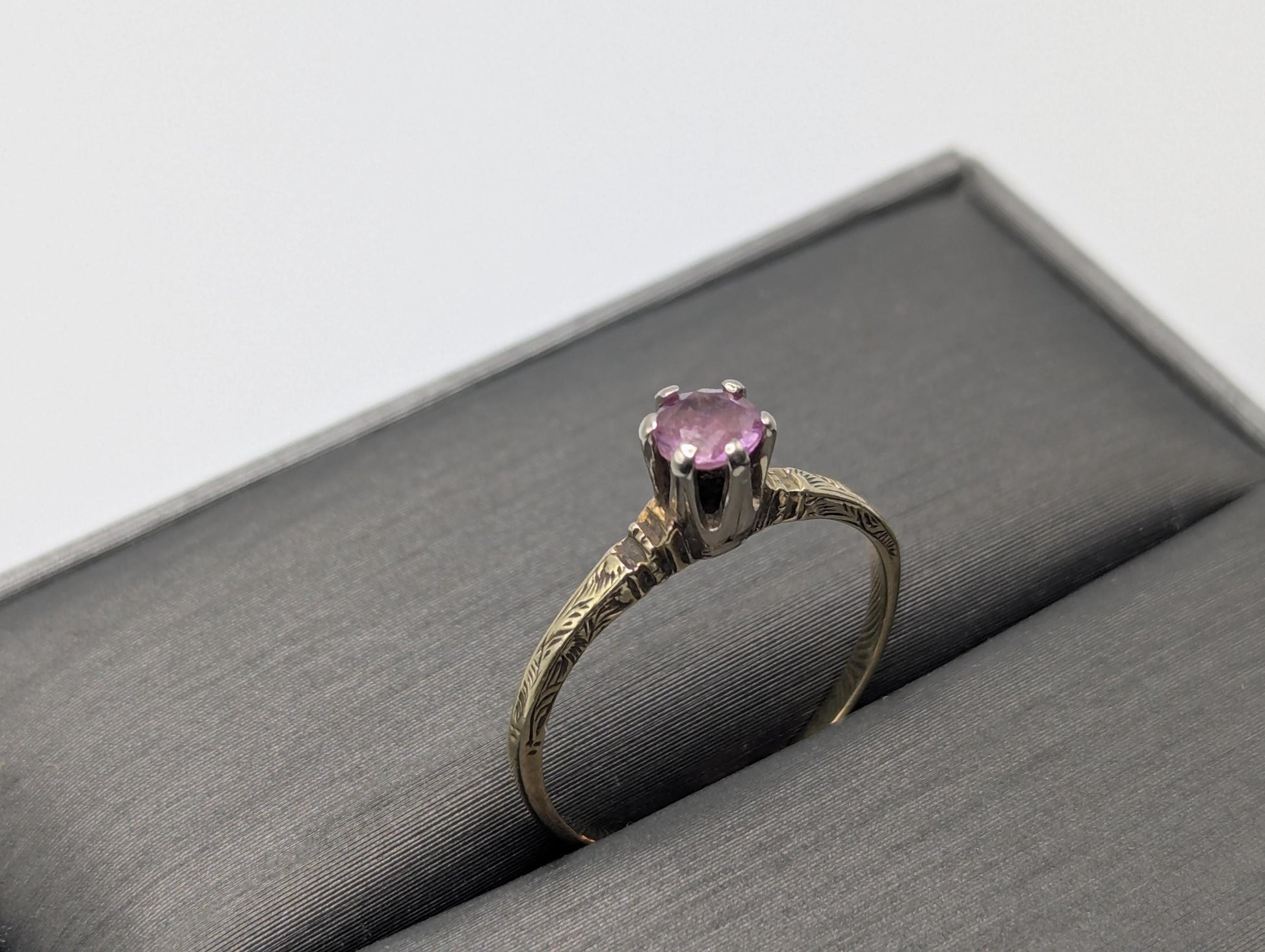 10k Yellow Gold Pink Sapphire Ring Vintage Womens Promise Ring